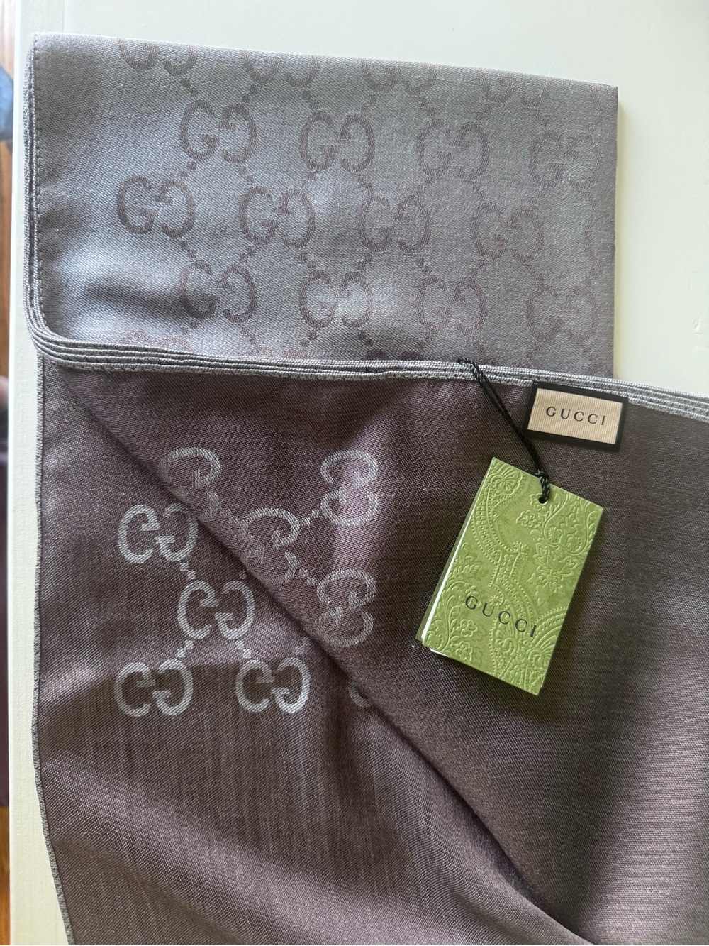 Gucci Gray/Brown Silk & Wool Scarf, New with Tags - Great Gift!